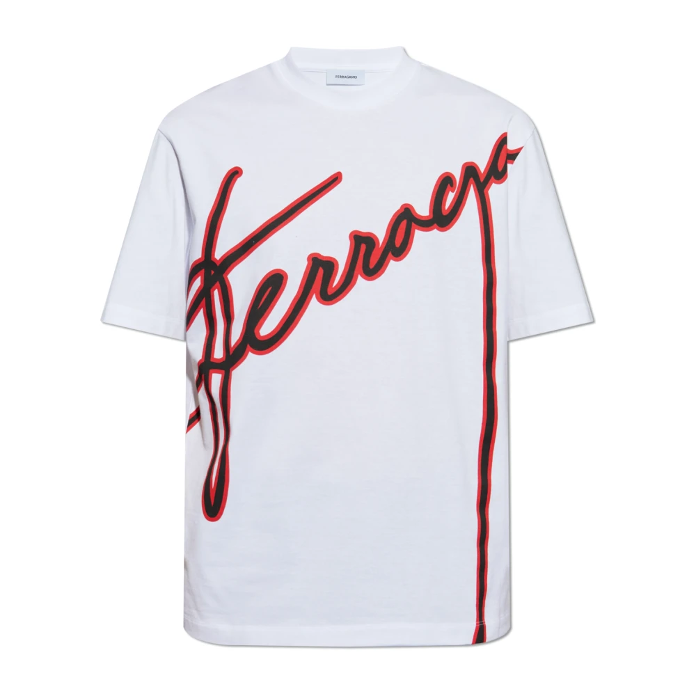Salvatore Ferragamo T-shirt met bedrukt logo White Heren