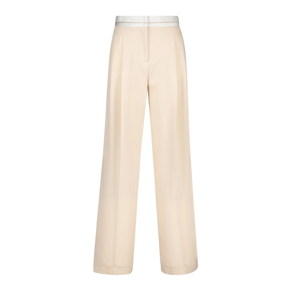 PATRIZIA PEPE Hoge Taille Wijde Pijp Broek met Logo Beige Dames