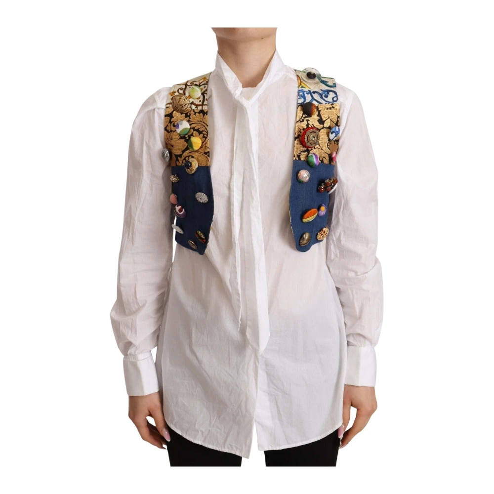 Dolce & Gabbana Multicolor Embellished Waist Coat Cotton Top - IT38|XS - Image 2