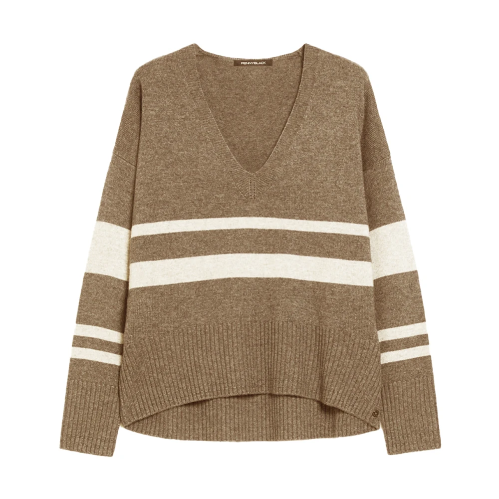 Pennyblack Gestreepte wollen blend trui Brown Dames