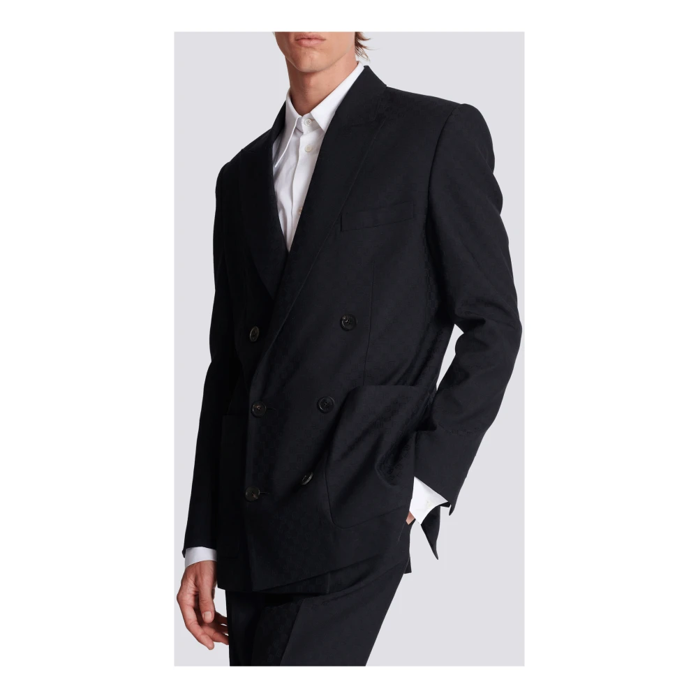 Balmain Monogram Jacquard Blazer Black Heren