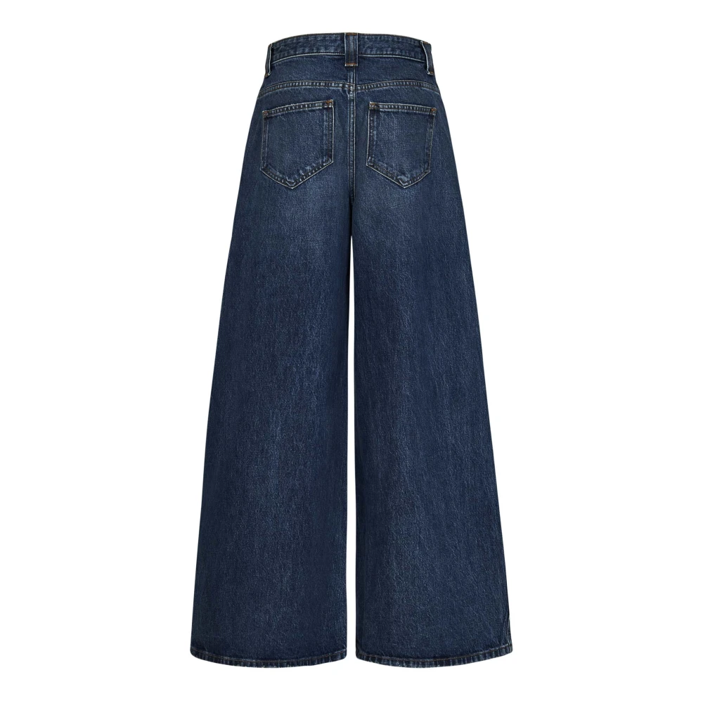 Khaite Blauwe Jeans met Wijde Pijpen Lage Taille en Contrasterende Stiksels Blue Dames