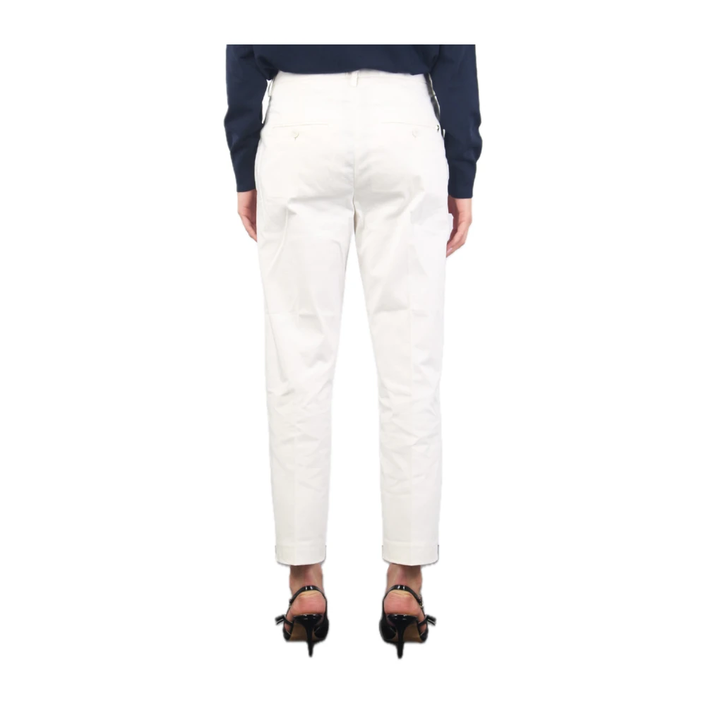 Dondup Katoenen Broek Losse Pasvorm Enkel Lengte White Dames