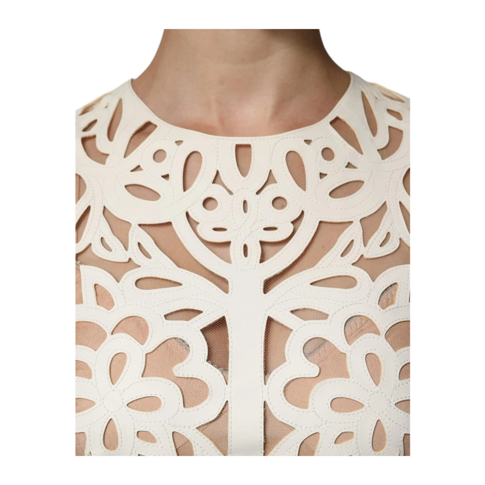 Dolce & Gabbana Witte Bloemen Kant Midi Jurk White Dames