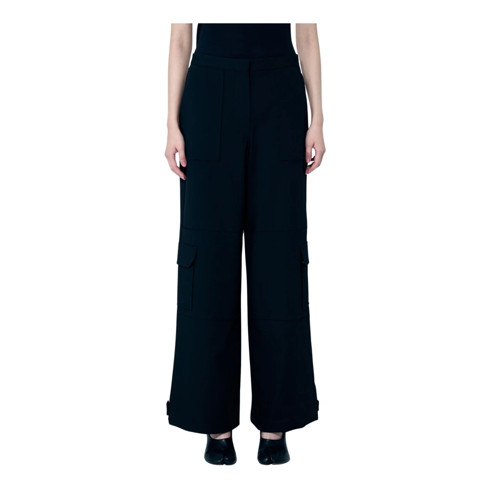 Ganni Women's Black Fluid Weave Cargo Trousers - Wide Trousers - Xs - Trousers