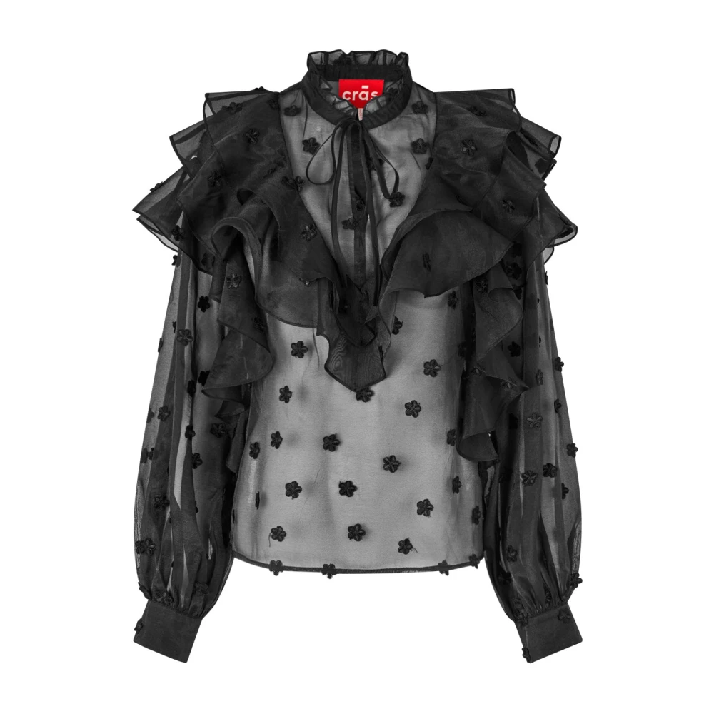 Cras Bloemen Ruche Blouse Black Dames