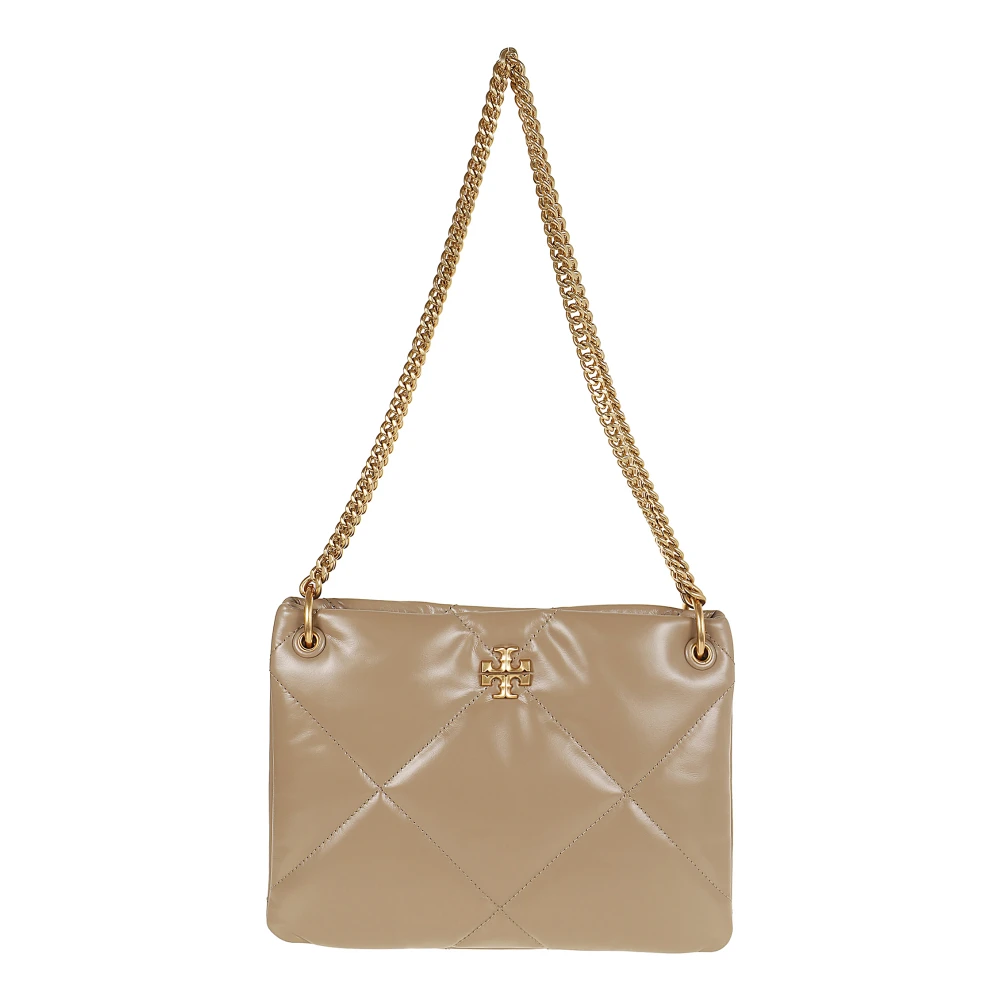 TORY BURCH Gewatteerde leren schoudertas met kettinghandvatten Beige Dames