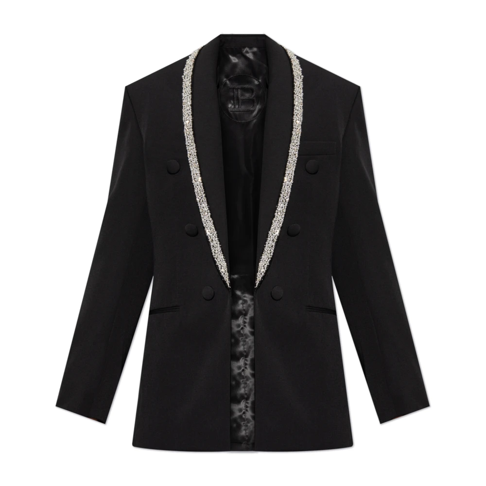Balmain Jasje van graan met geborduurde kraag Black Heren