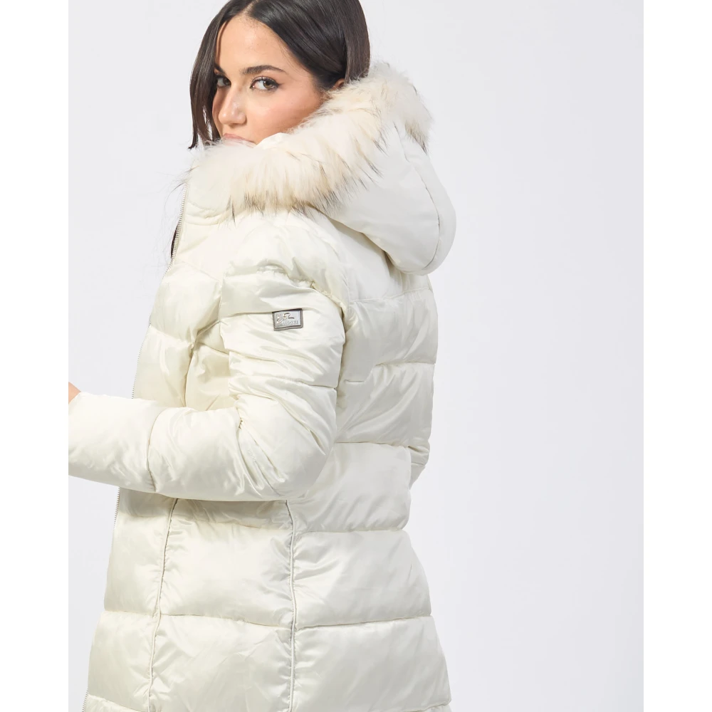 YES ZEE Ivoor Gewatteerde Jas met Nepbont Beige Dames