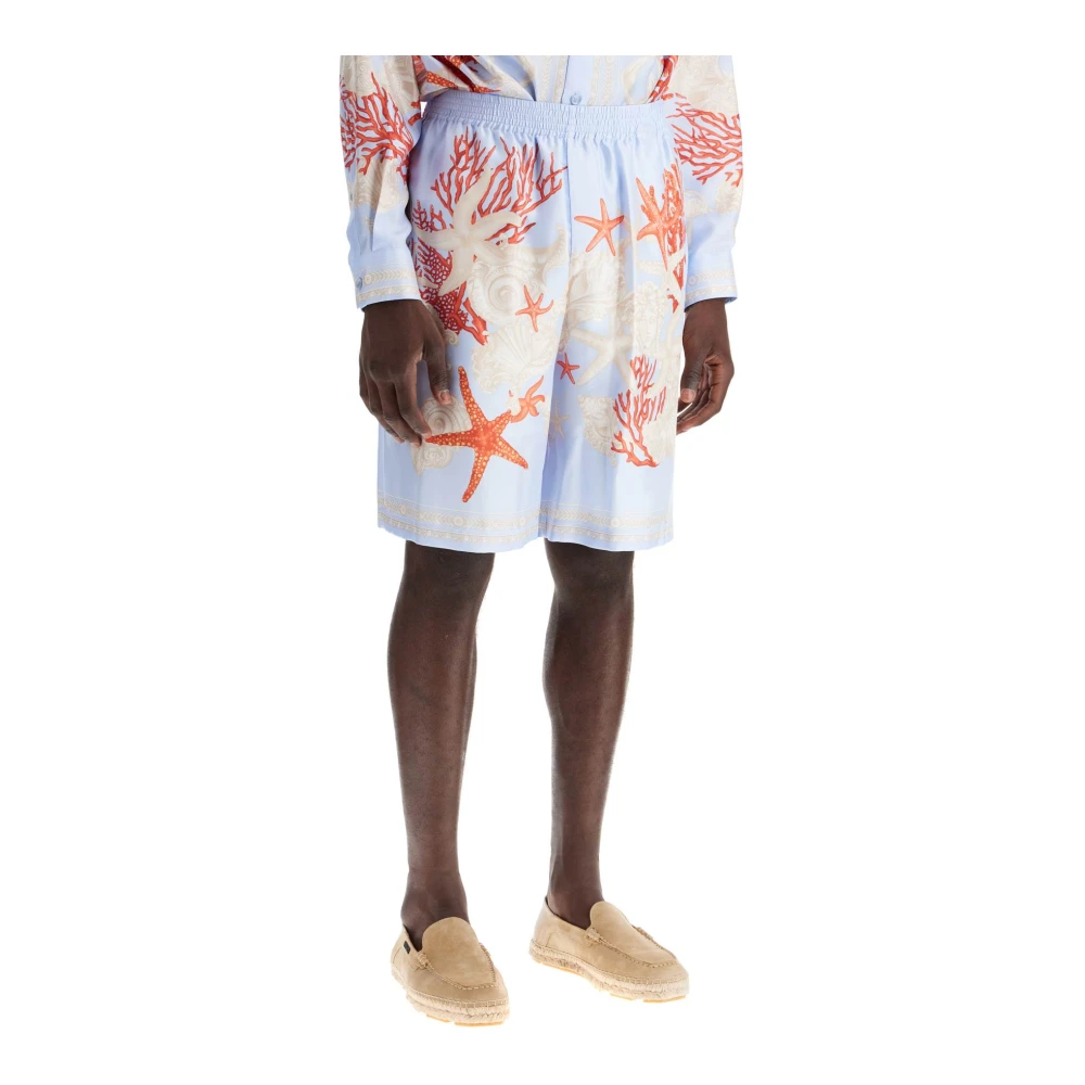Versace Barok Zijden Bermuda Set Blue Heren