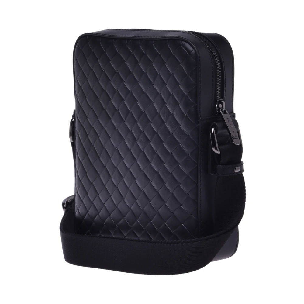 Baldinini Crossbody bag in black woven print leather Black Heren