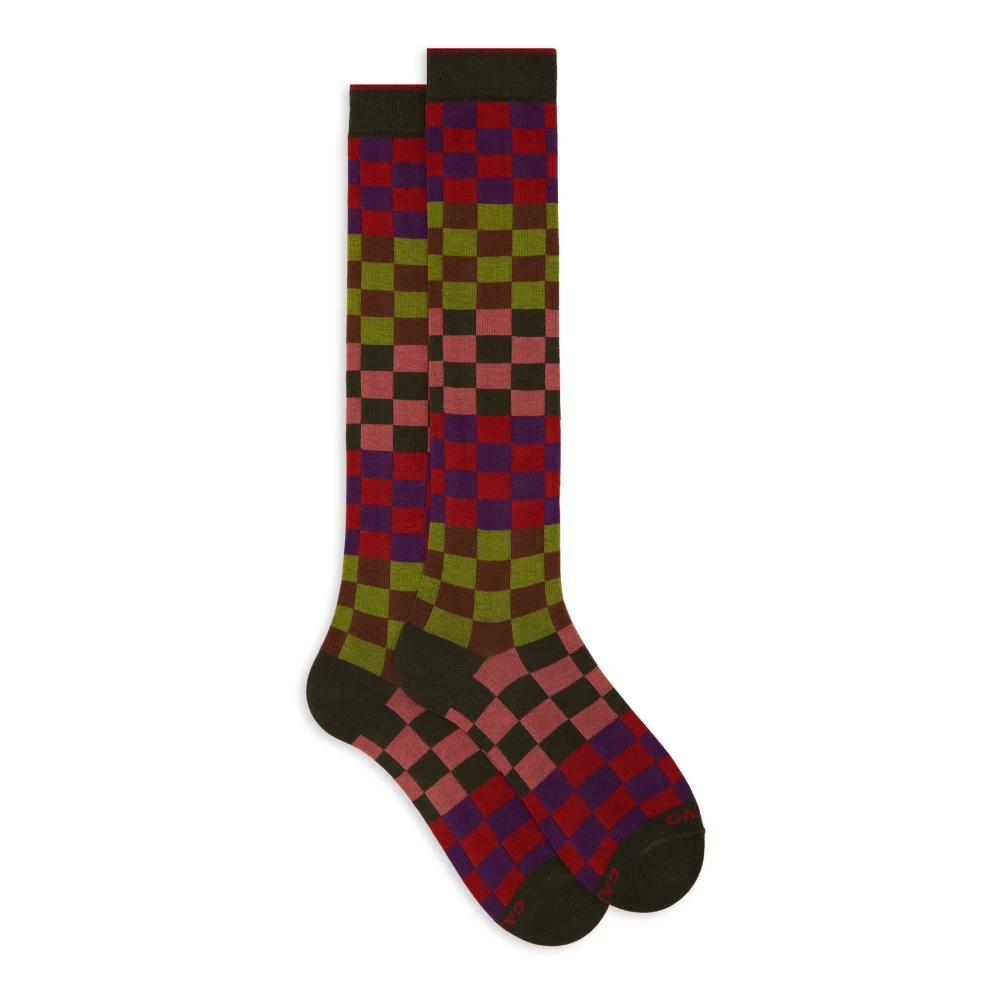 Gallo Lange groene katoenen sokken voor heren met gekleurd schaakbordmotief Multicolor Heren