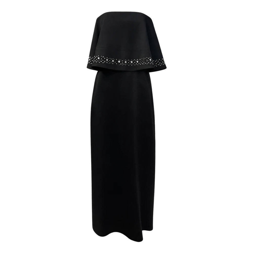 Simona Corsellini Vrouw Zwart Kleedjes Dames, L, Satijn, Lange Satijnen Slip Dress Met Strass Details