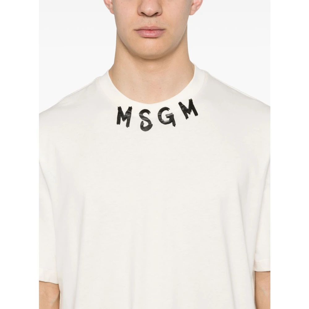 Msgm Heren Logo Print Wit T-shirt White Heren