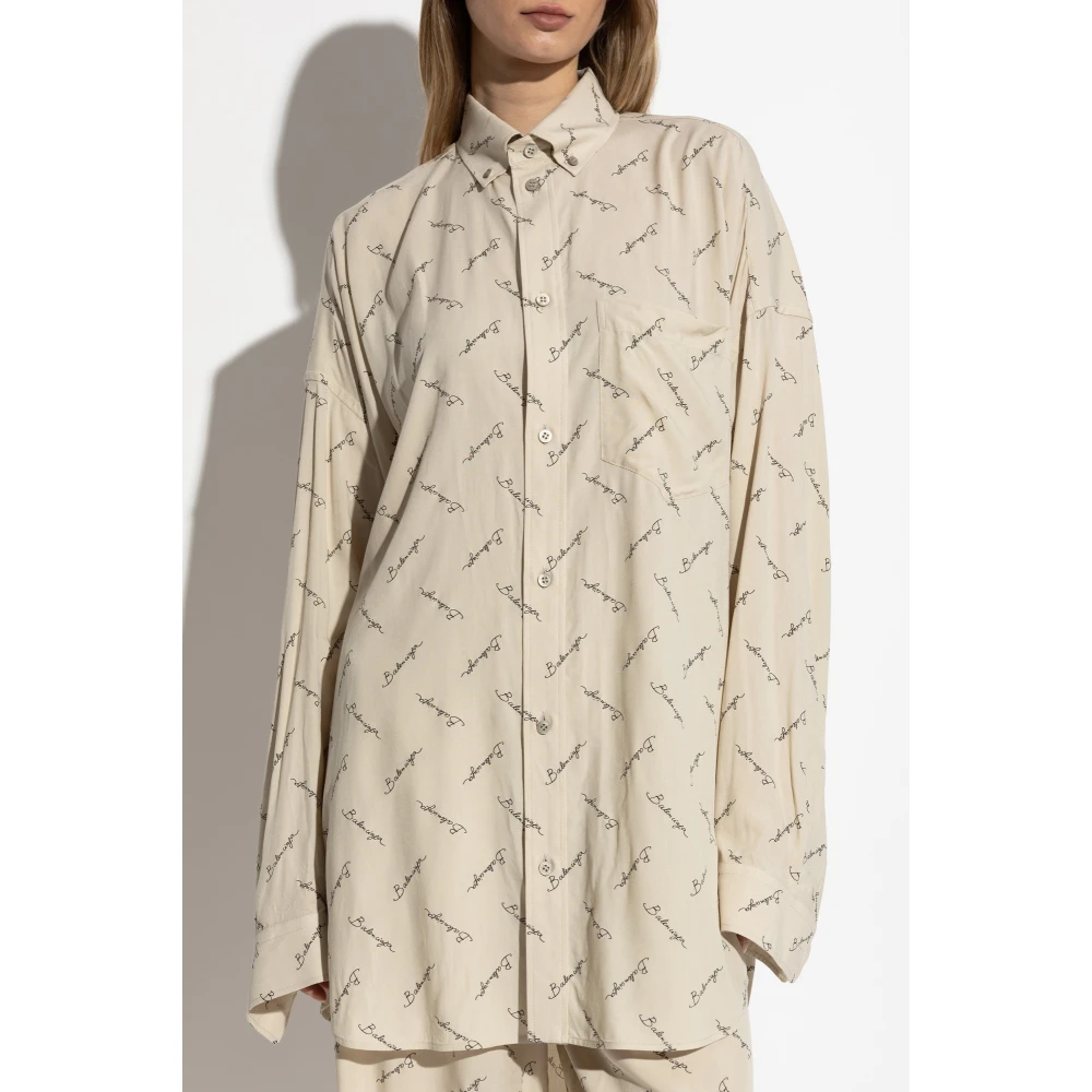 Balenciaga Logo Shirt Beige Dames