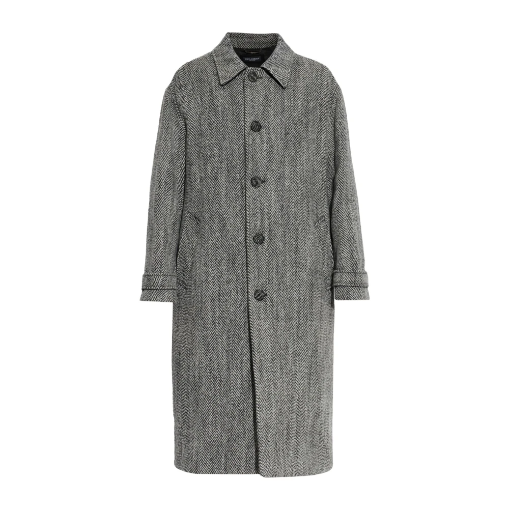 Dolce & Gabbana Single-Breasted Wool Blend Chevron Coat - Male - Single-Breasted Coats - Gray - Xl - Coats