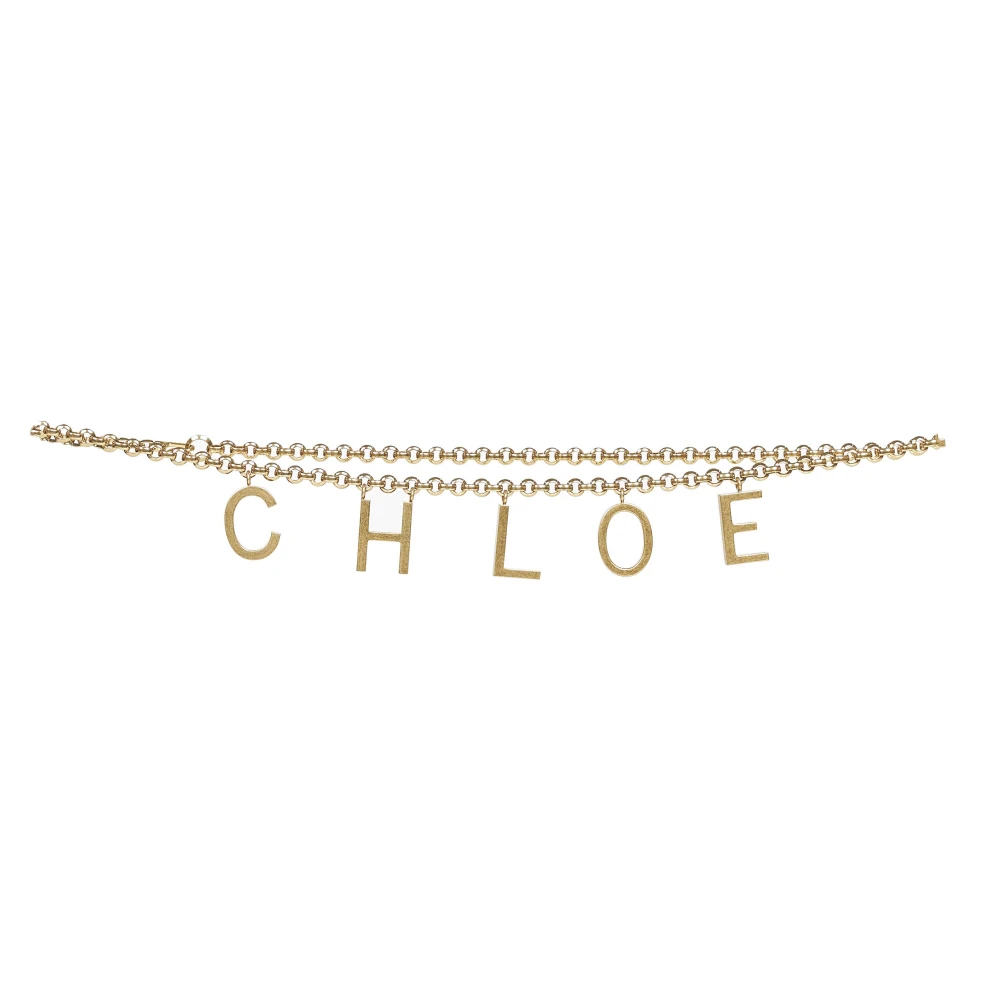 Chloé , Belts, Female, Yellow, One Size, Gold Chain Belt With Letter Charms