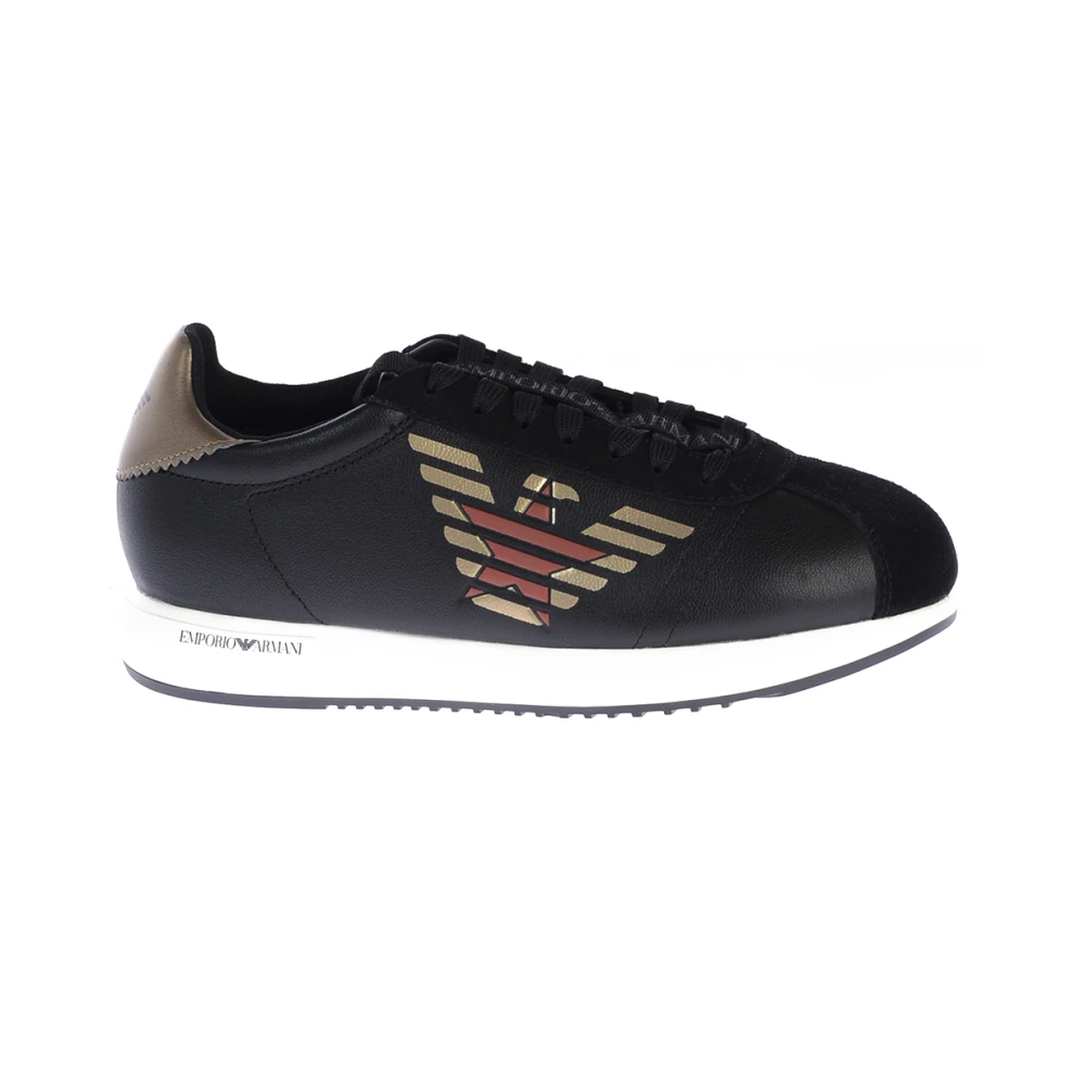 Emporio Armani Leather Logoed Sneakers Heren Schoenen Zwart