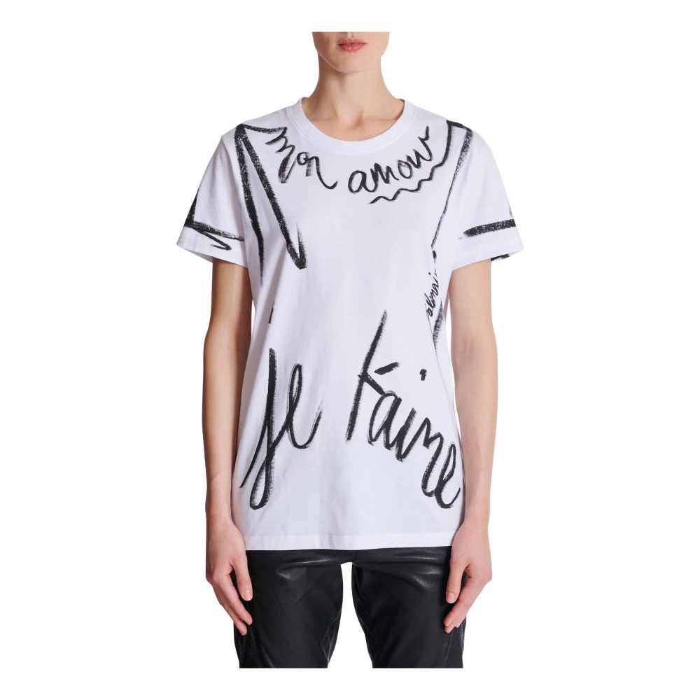 Balmain T-shirt met korte mouwen met 'Je t'aime' print White Dames