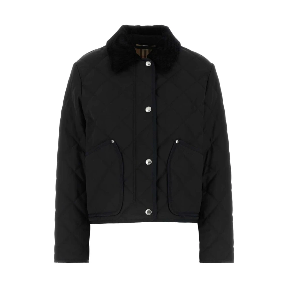 Burberry Zwarte Diamant Gewatteerde Jas Black Dames