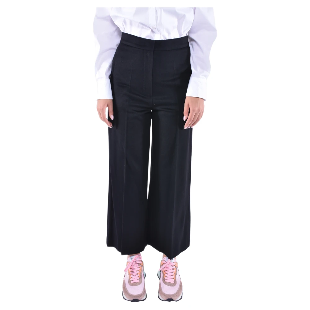 Max Mara Studio Women's Black Wide Trousers, S, Wide Leg Cropped Wool Trousers
