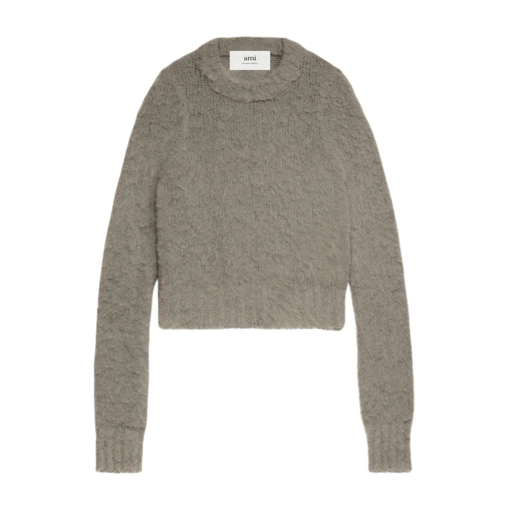 Ami Paris Dove Grey Sweater med Crew Neck Gray, Dam