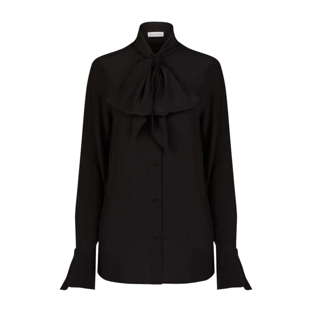 Nina Ricci Svart Silke Båge Krage Blus Black, Dam