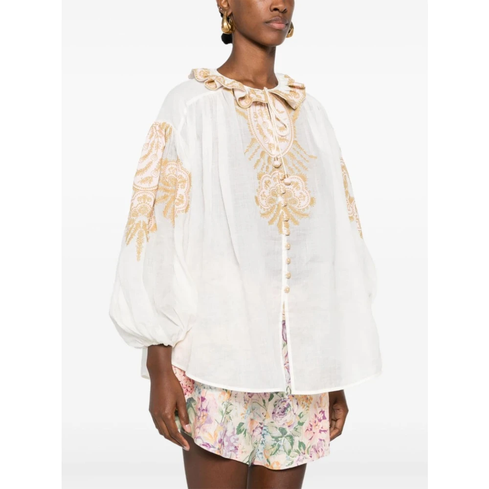 Zimmermann Bloemenprint witte blouse met ruches White Dames