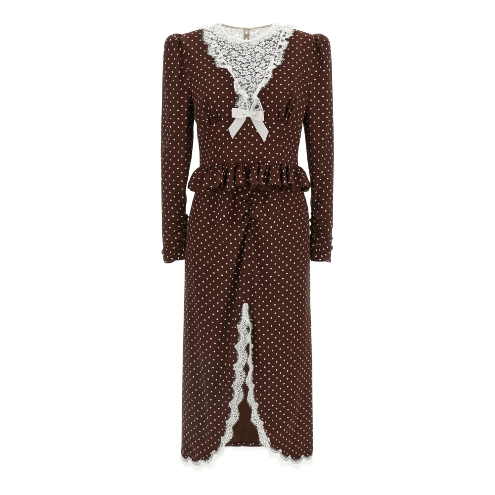 Alessandra Rich Women's Brown Polka Dot Midi Dress - Maxi Dresses - Xs - Dresses