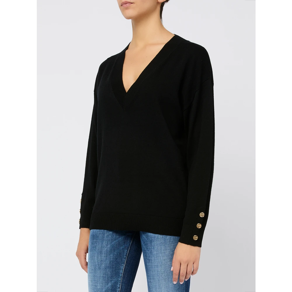 Michael Kors V-hals Ribtrui Nero Aw24 Black Dames