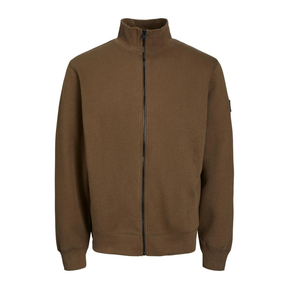 Jack & jones vest opstaande kraag bruin rits effen katoen
