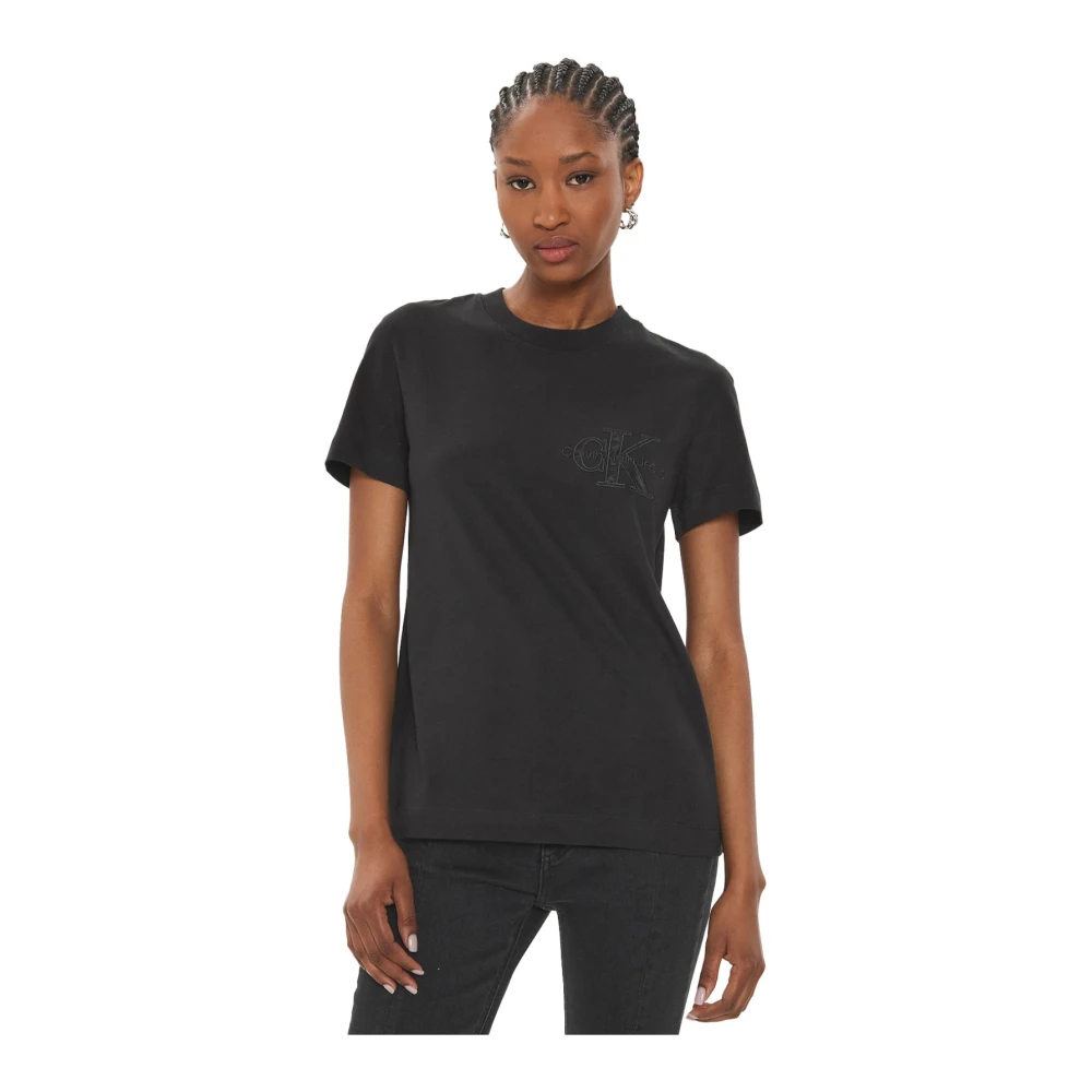 Calvin Klein Zwart Geborduurd Logo Katoenen T-shirt Black Dames
