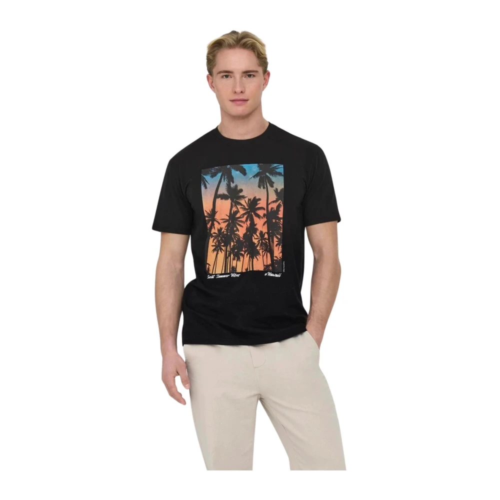 Only & Sons Casual Katoenen T-Shirt Black Heren