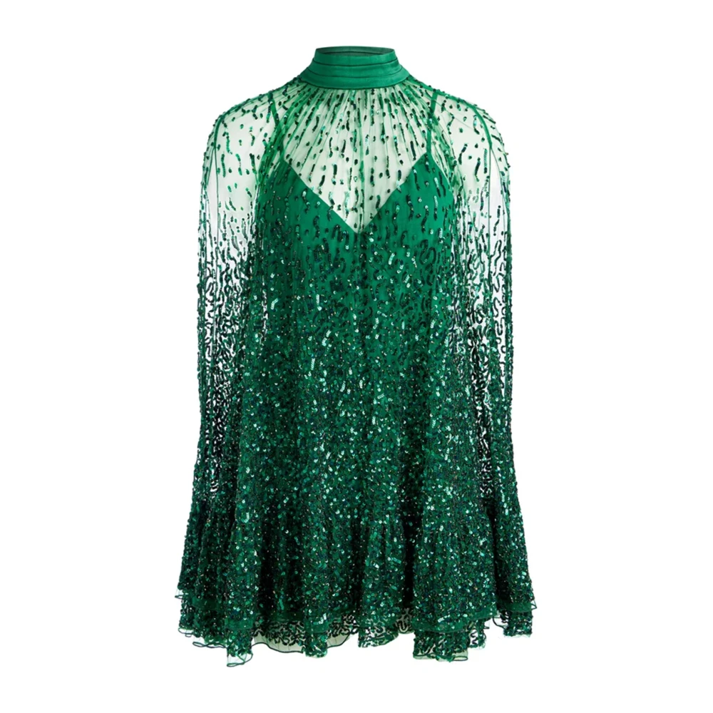 Alice + olivia Groene Jurk met Cape Overlay Green Dames