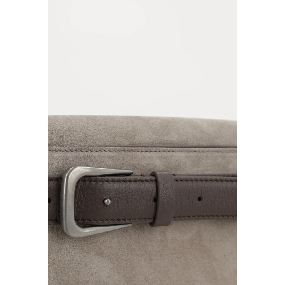 BRUNELLO CUCINELLI Witte suède schoudertas met bruin leren afwerking Gray Dames