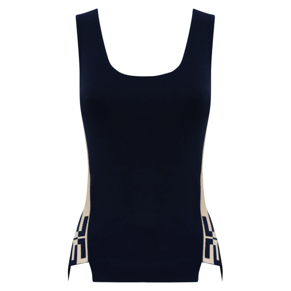 Elisabetta Franchi Mouwloze Gebreide Top met Logobanden Black Dames