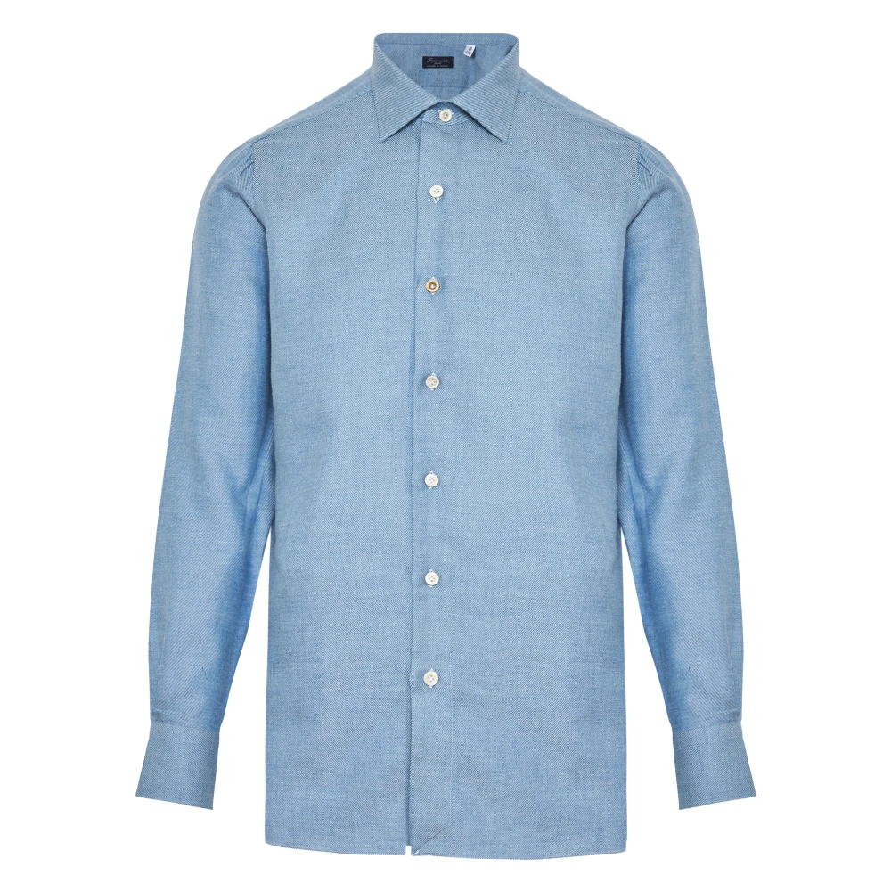 Finamore Luxe Katoen Kasjmier Shirt Made in Italy Blue Heren