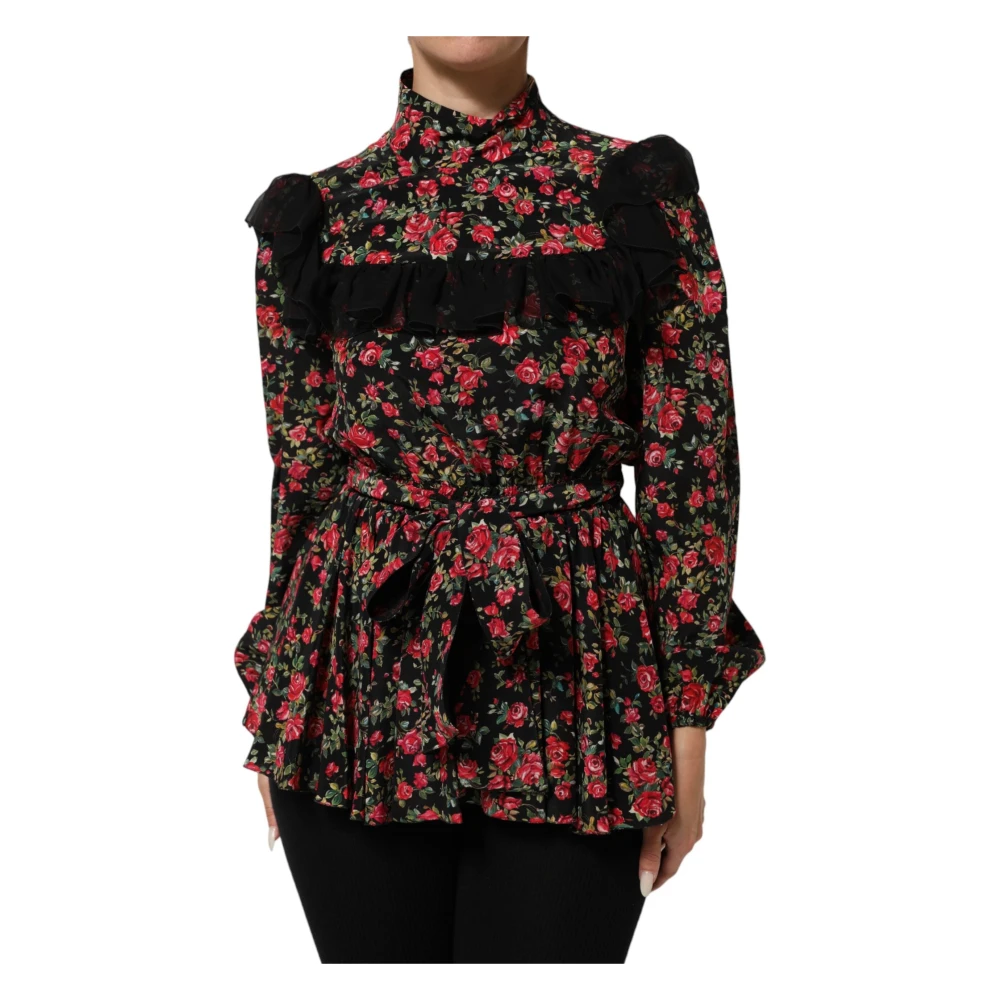 Dolce & Gabbana Women's Multicolor Blouses, Xs, Floral Print Long Sleeve Blouse Top