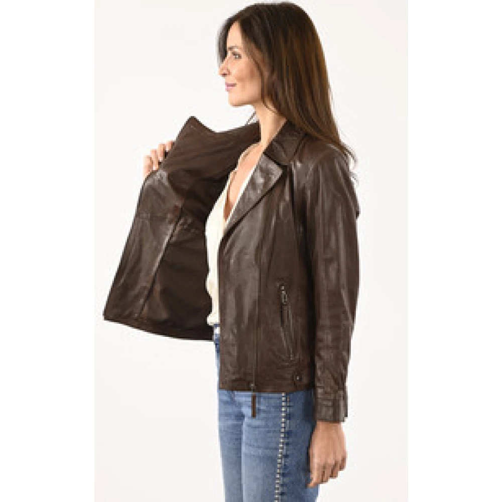 La Canadienne Bruine Lam Leren Jas Brown Dames
