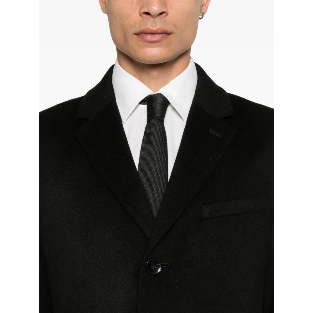 Hugo Boss Wol Kasjmier Jas met Knoopsluiting Black Heren
