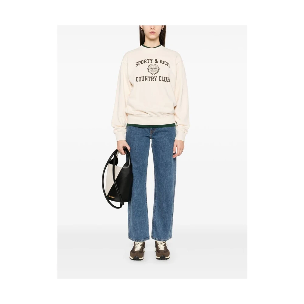 Sporty & Rich Beige Logo Print Crew Neck Sweater Beige Dames