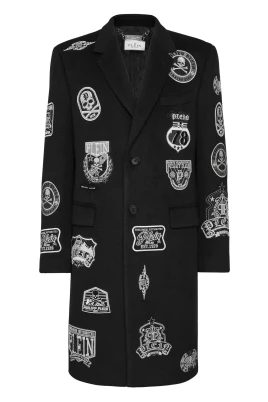 Wool Long Coat With Patches