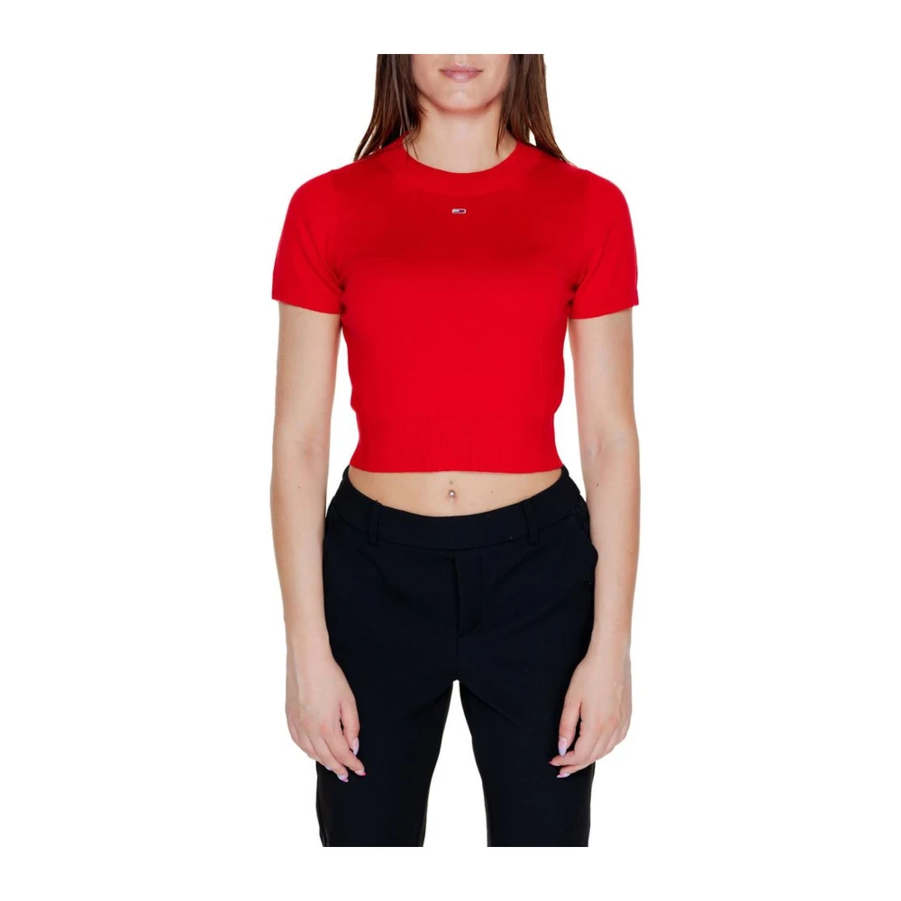 Tommy Jeans Comfortabele Gebreide Korte Mouw Top Red Dames