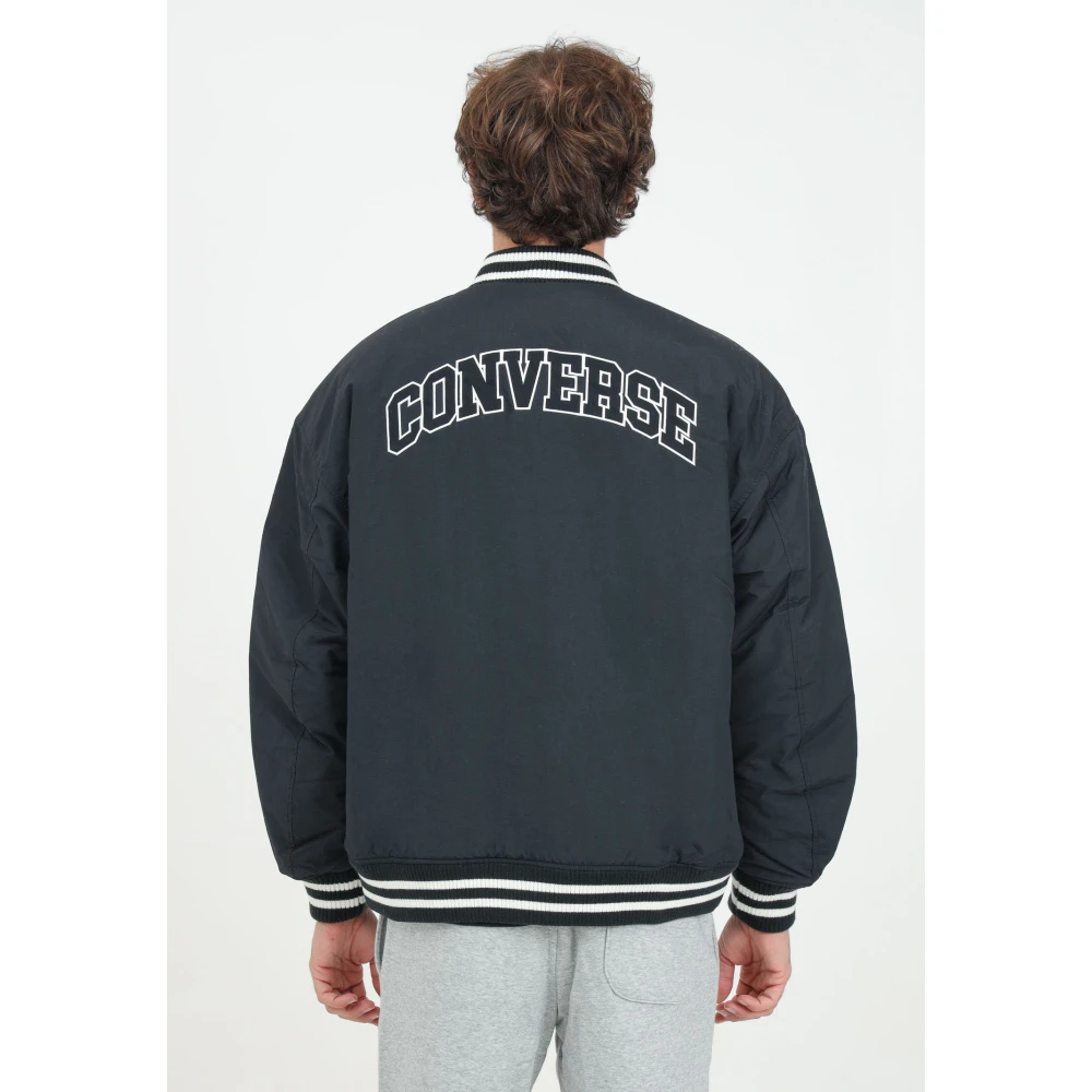 Converse Zwarte bomberjack met universiteitsgrafiek Black Heren