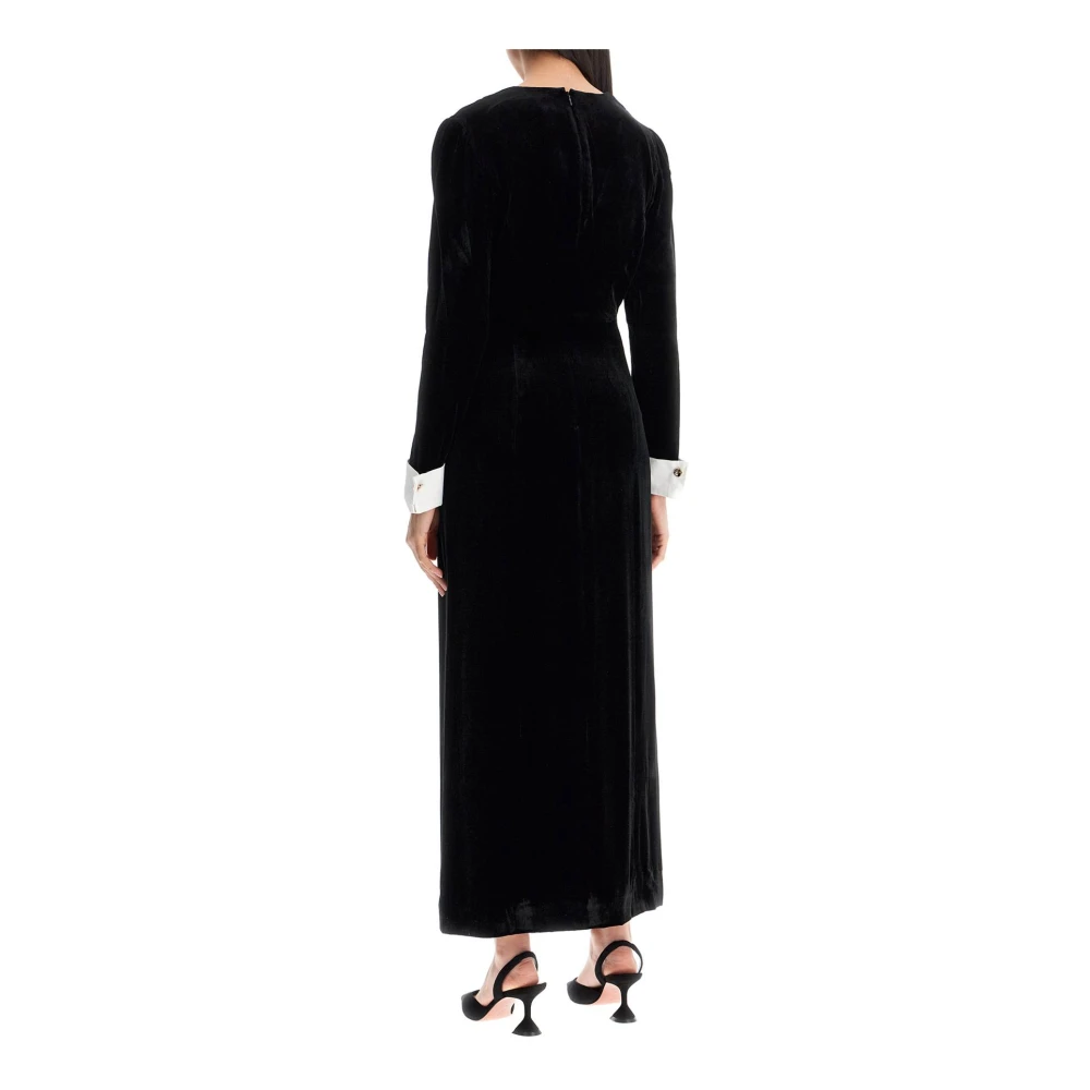 Saloni Fluwelen jurk met knopen Black Dames