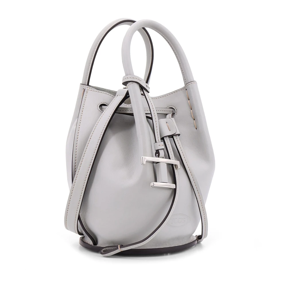 TOD'S Leren Bucket Bag met Trekkoord Gray Dames