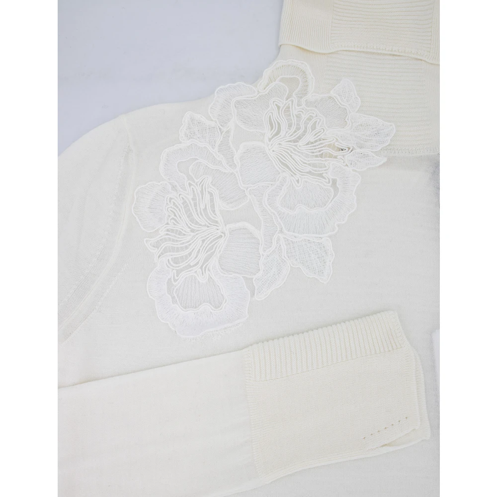 Ermanno Scervino Bloemen Kant Turtleneck Jumper Beige Dames