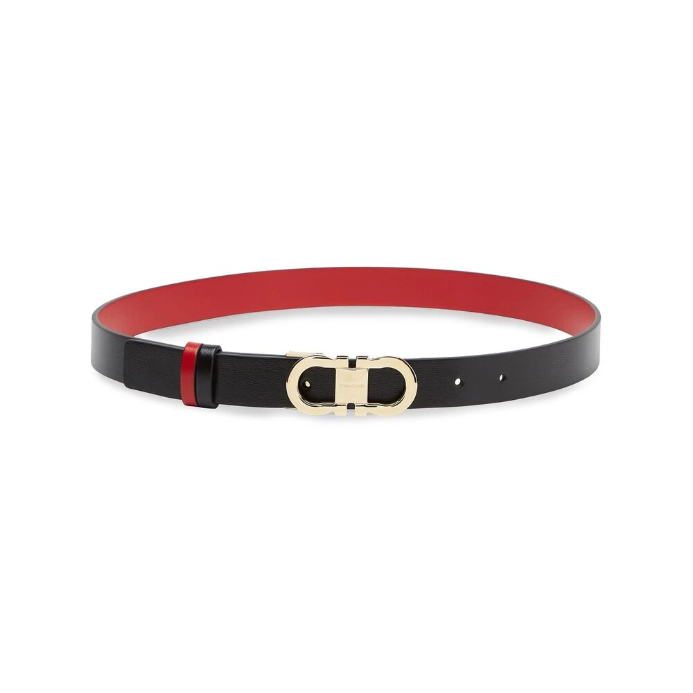 Salvatore Ferragamo Tweekleurige Omkeerbare Leren Riem met Gancini Gesp Black Dames