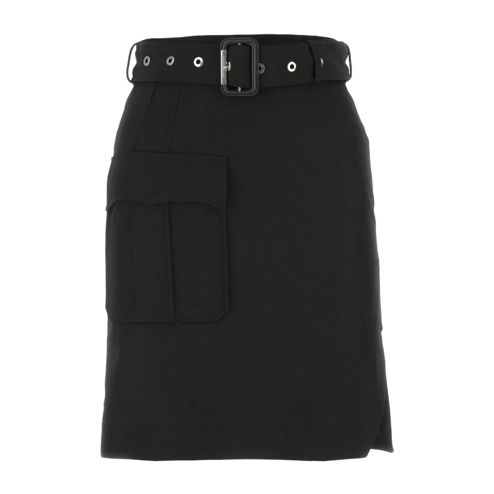 Alexander McQueen Svart Ull Mini Kjol - Preated Tassen Black, Dam