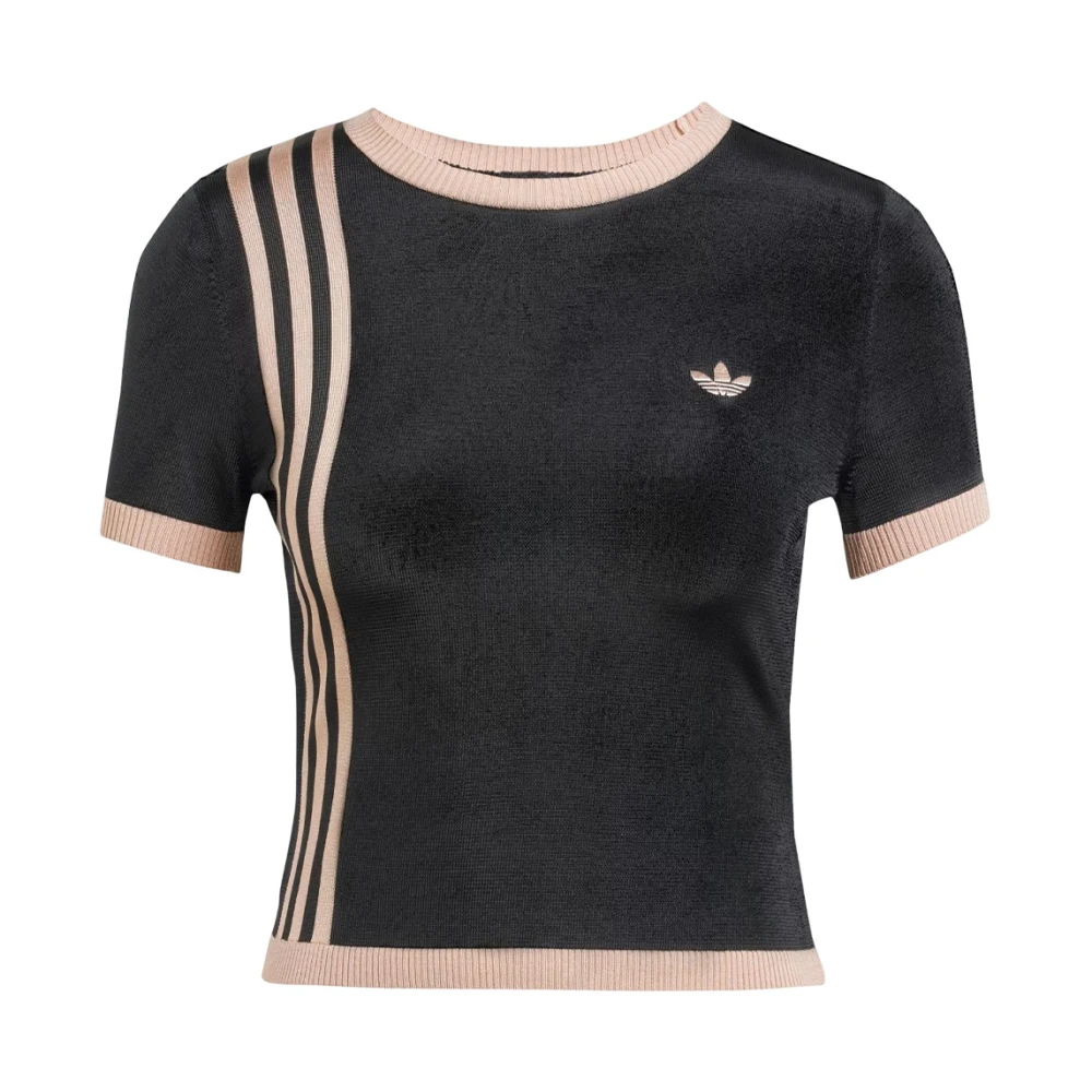 Adidas Geribbelde Crew Neck T-shirt Black Dames